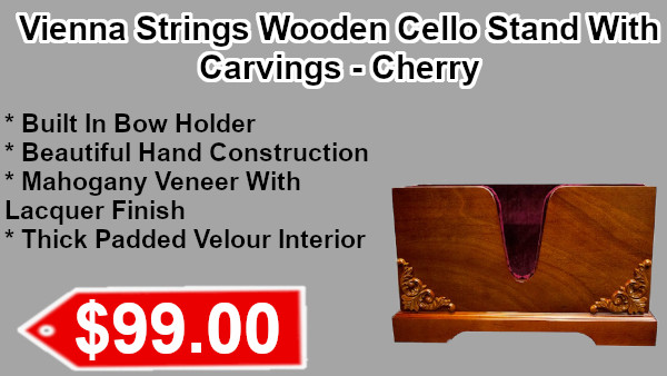 Vienna Strings Wooden Cello Stand Walnut with Carvingon sale
