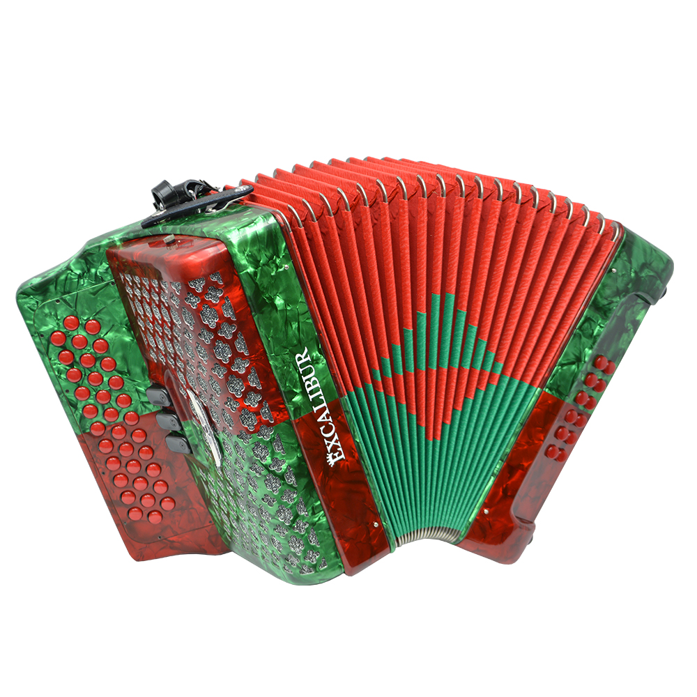 Excalibur Super Classic PSI 3 Row Button Accordion - Red/Green - Key of GCF