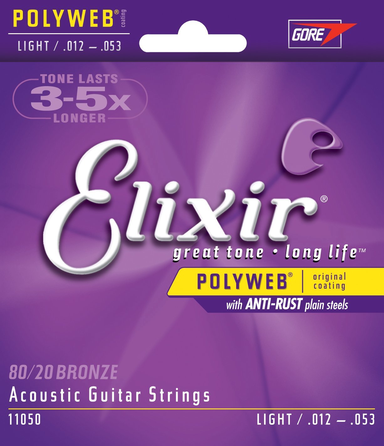 Elixir 11050 80/20 Bronze Acoustic Guitar Strings with POLYWEB Coating, Light (.012-.053)