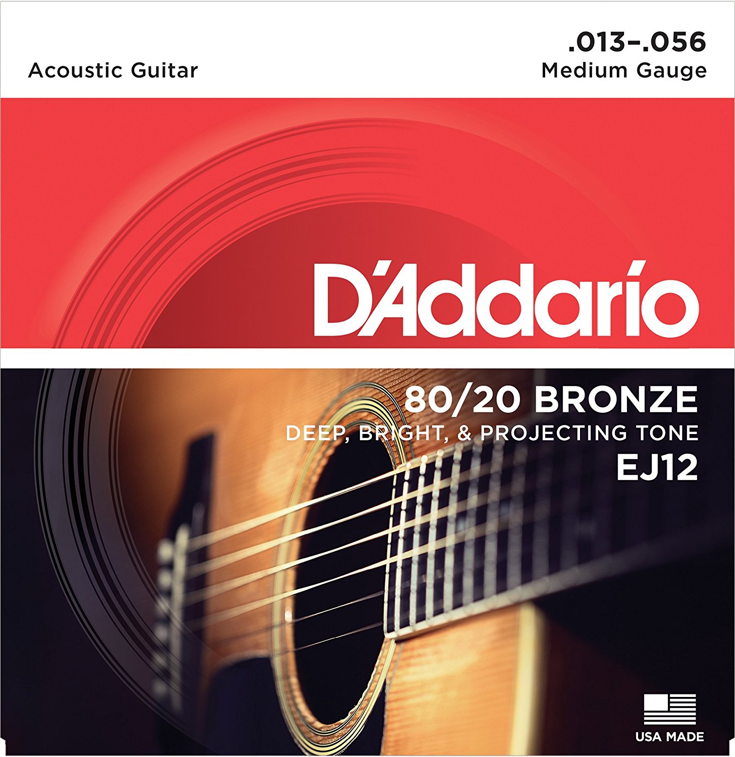 D Addario EJ12 80/20 Bronze Acoustic Guitar Strings, Medium, 13-56