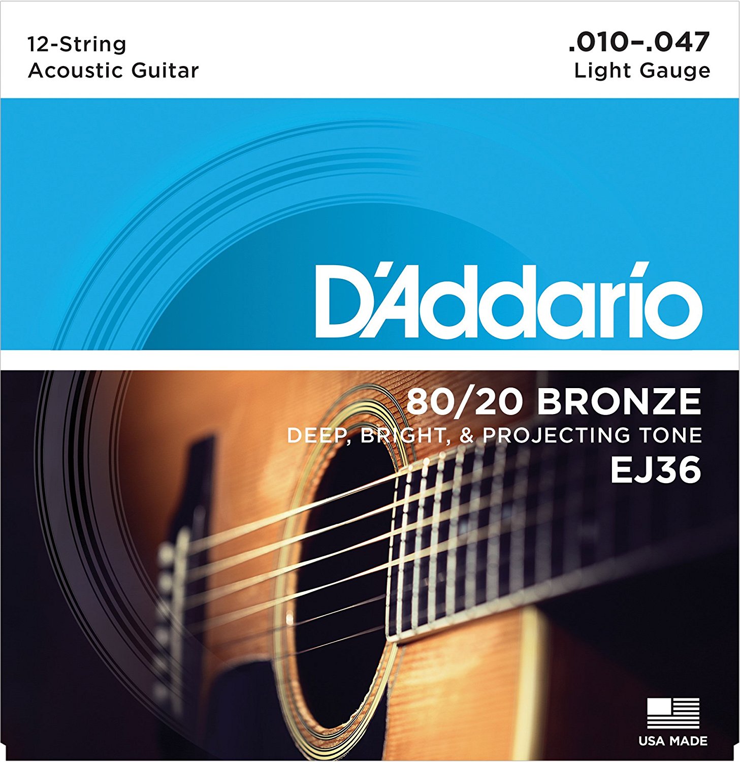 D Addario EJ36 80/20 12-String Bronze Acoustic Guitar Strings, Light, 10-47