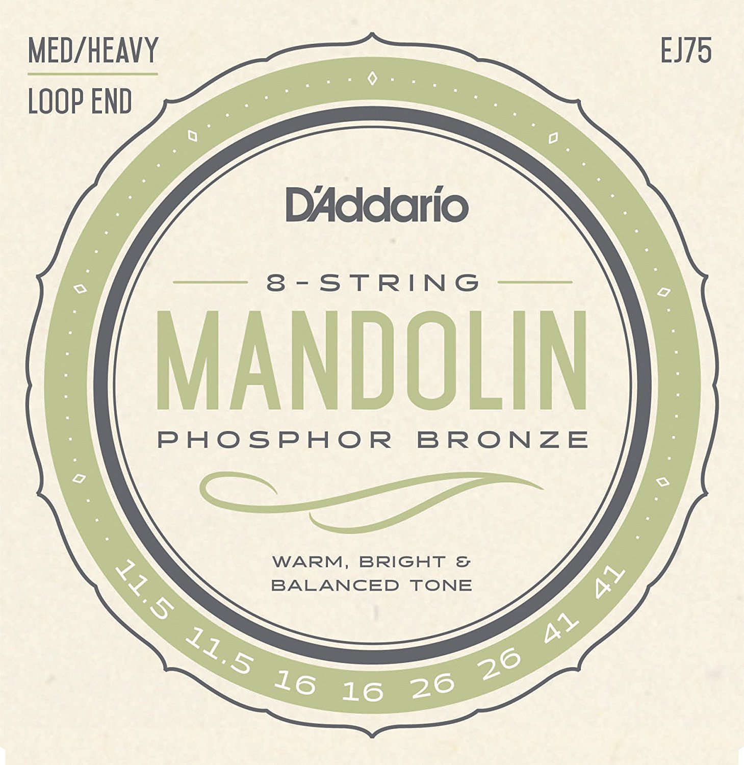 D Addario EJ75 Phosphor Bronze Mandolin Strings, Loop End - Medium/Heavy, 11.5-41