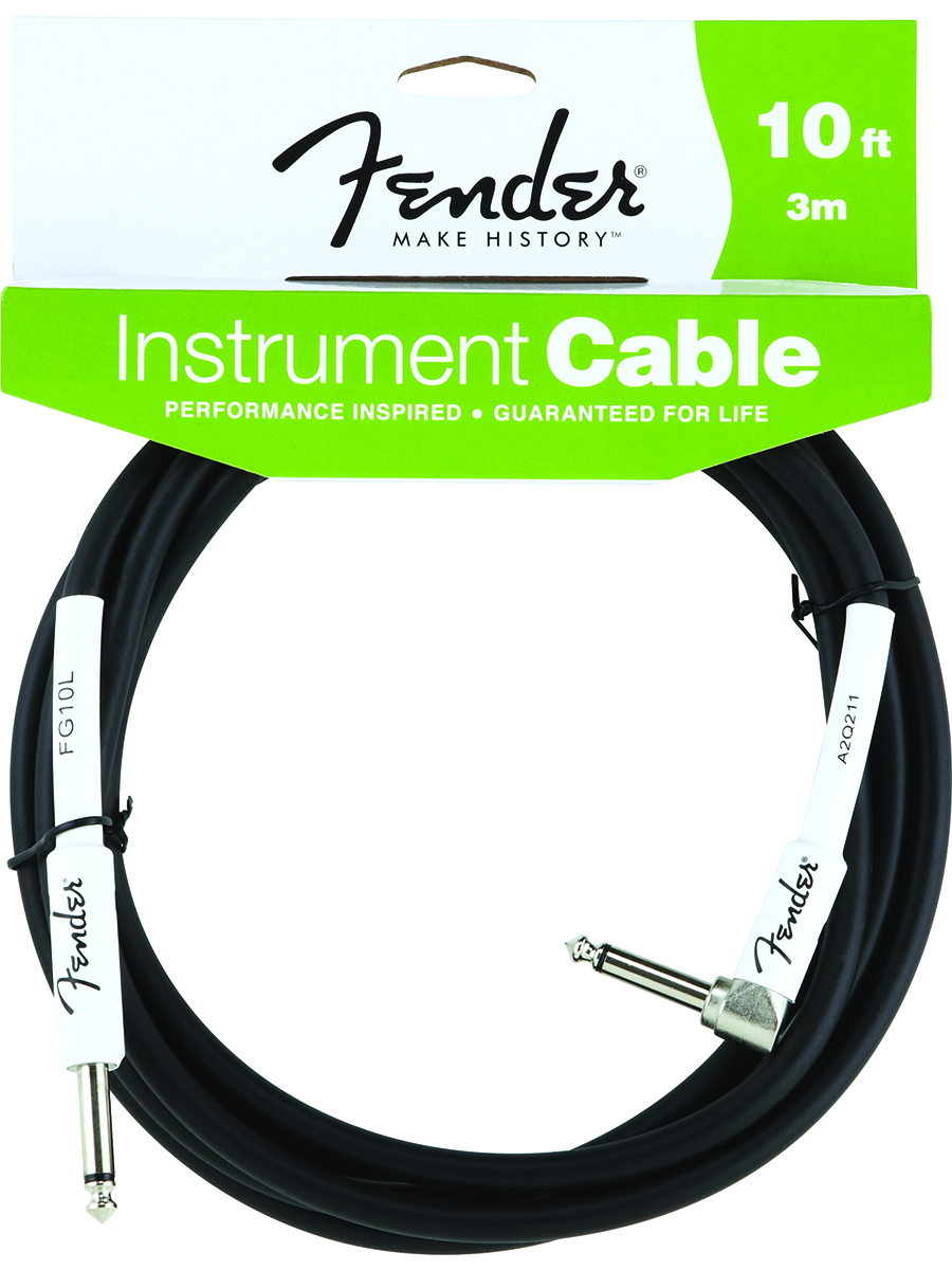 Fender  FG10L 10' Performance Series Guitar Bass Instrument Cable Black Rubber Straight/90