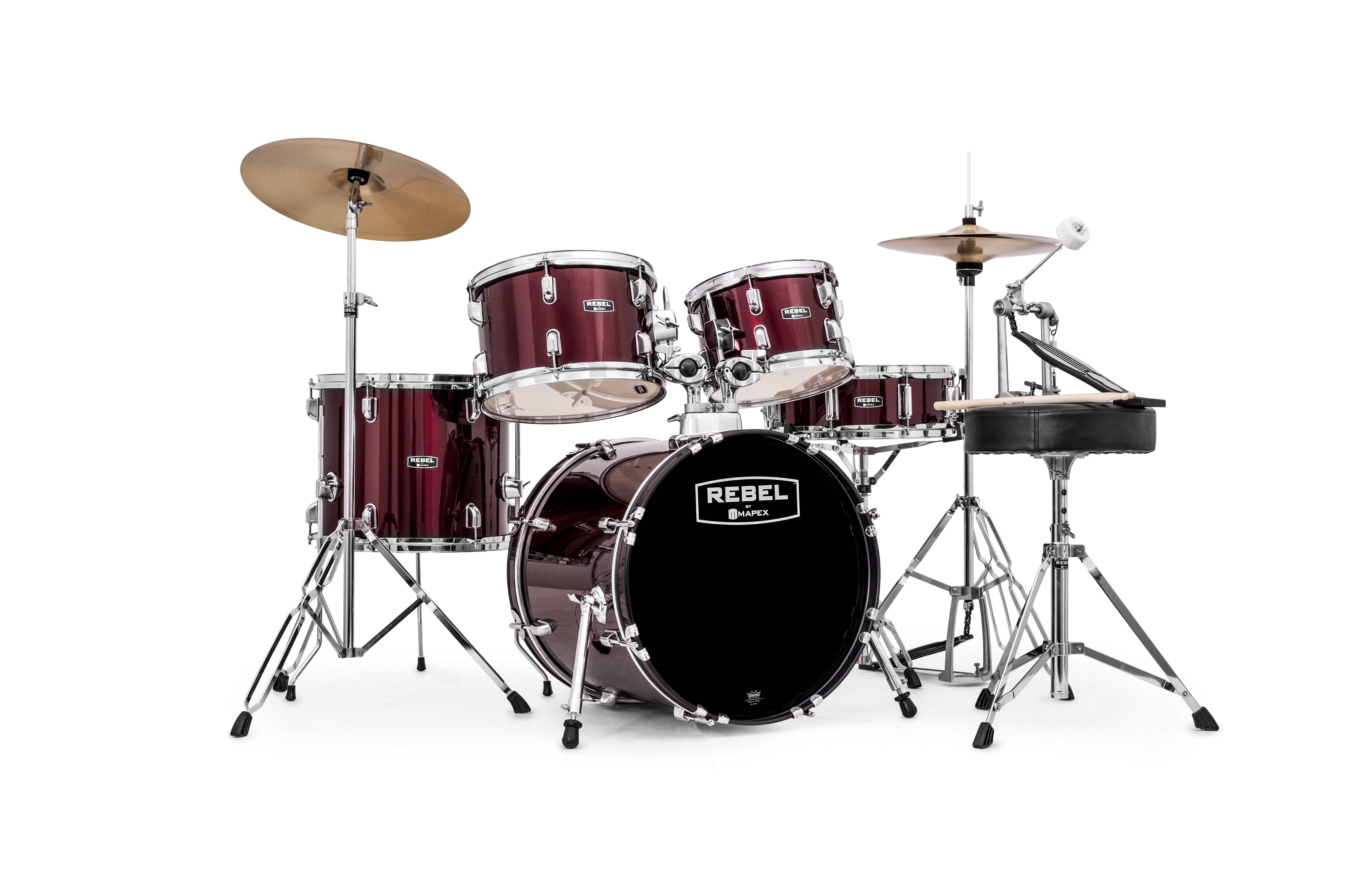 Mapex Rebel 5-piece Complete Junior Set Up with Fast Size Toms - RB5844FTCDR - Dark Red