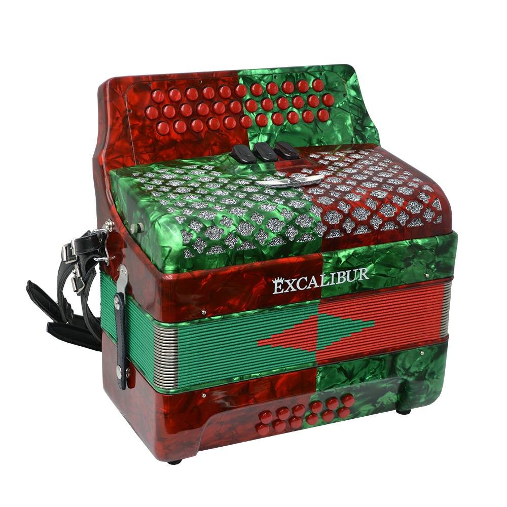 Excalibur Super Classic PSI 3 Row Button Accordion - Red/Green - Key of FBE