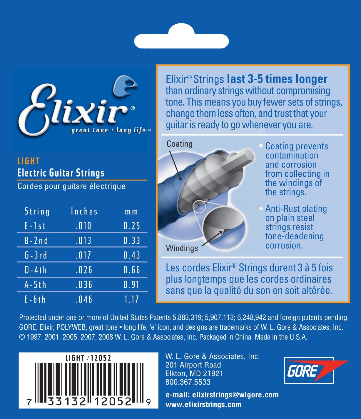 Elixir 12052 Electric Guitar Strings with NANOWEB Coating, Light (.010-.046)