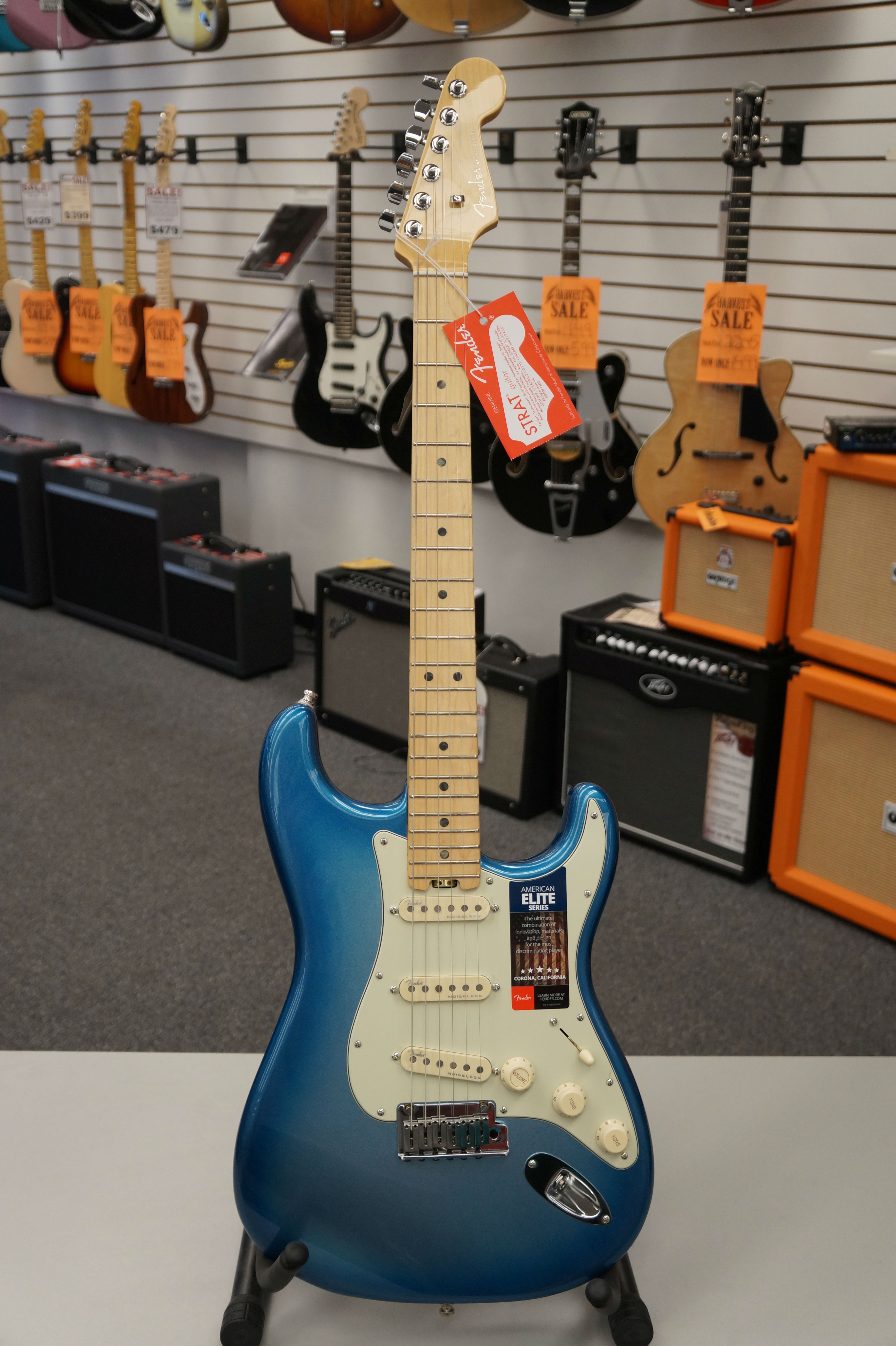 Fender® American Elite Stratocaster® Electric Guitar Sky Burst Metalic