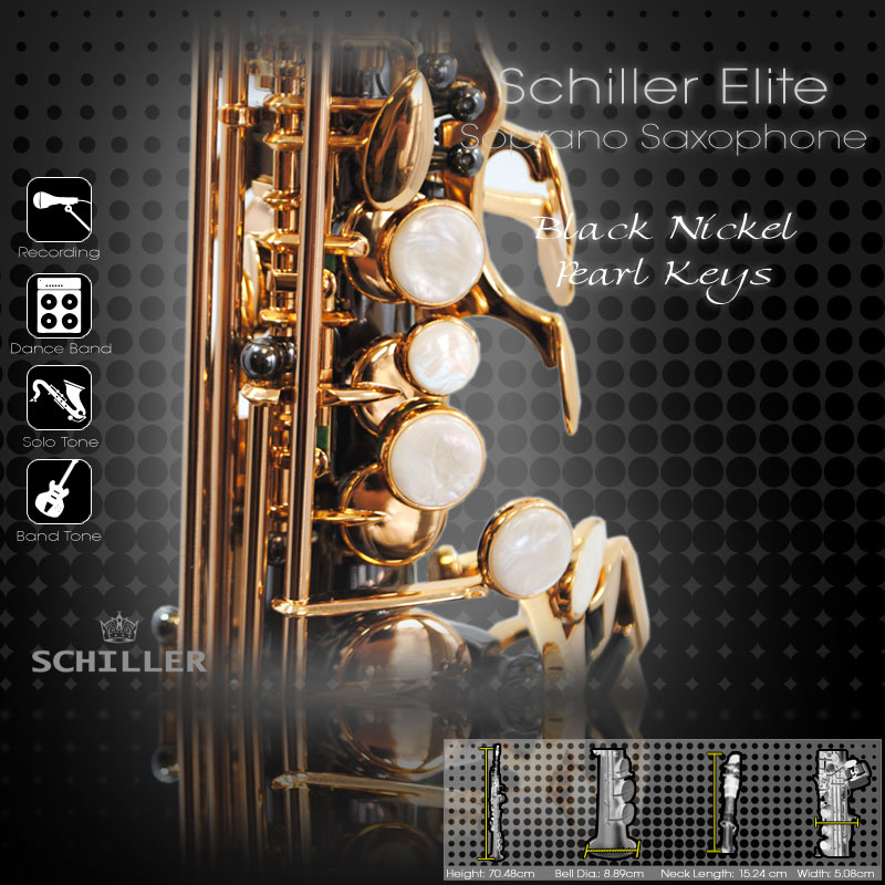 Schiller Elite V Soprano Saxophone - Black Nickle Plated w/ Gold & Pearl Keys