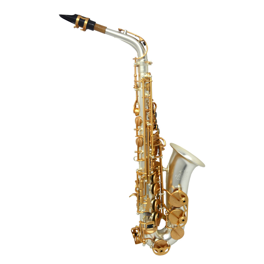 Schiller Havana Alto Saxophone - Sandblasted Silver Plated with Roman Gold Keys