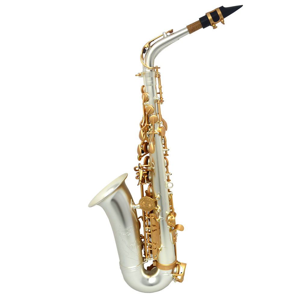 Schiller Havana Alto Saxophone - Sandblasted Silver Plated with Roman Gold Keys