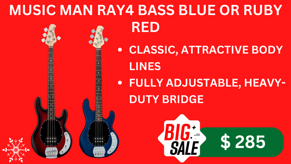 MUSIC MAN RAY4 BASS BLUE OR RUBY RED