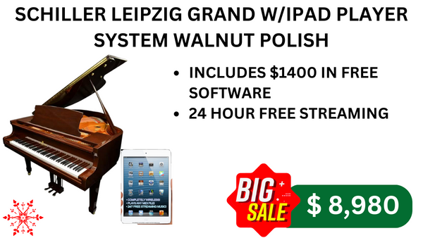 SCHILLER LEIPZIG GRAND W/IPAD PLAYER SYSTEM WALNUT POLISH